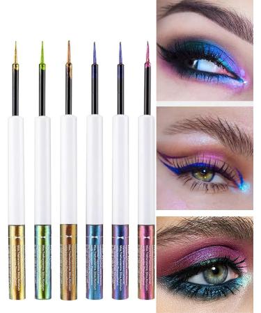 Chameleon Multichrome Glitter Liquid Eyeliner Kit-6Pcs Purple/Blue/Gold/Green Metallic Satin Colored Finish Eye Liner Eye Shadow Stick Longwear Ultra-Fine Tip Eyeliner Pen for Glitter Makeup 6 Colors - Buy Online on GoSupps.com
