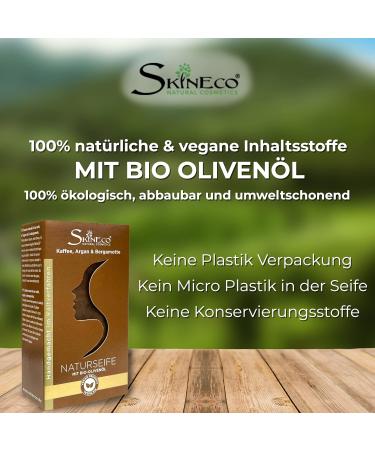Skineco Natural Soap | Sustainable Shower Soap with Bergamot Argan Coffee Organic Olive Oil | Body Soap | Handmade Natural Cosmetics | Soap for Face and Skin Cleansing | Mild Shower Gel | Vegan - Buy Online on GoSupps.com