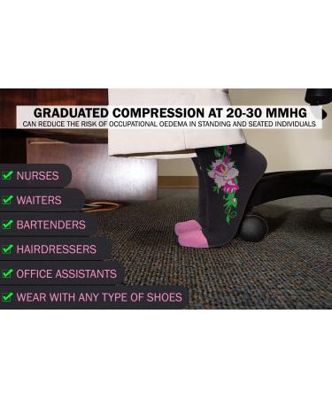 Buy Physix Gear Compression Stockings for Men & Women - Flight Pregnancy & Everyday Comfort | XL-XXL Black & Pink Flower - Buy Online on GoSupps.com