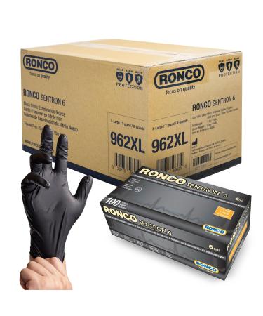 Ronco Sentron6 XL Black Disposable Nitrile Gloves Heavy Duty Powder-Free Industrial Grade 6 MIL Thickness Textured Case of 10 Packs (1000 Gloves)