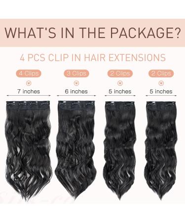 Curly Clip in Hair Extensions 22 Inches - 4PCS/11Clips - Synthetic Fiber - Full Head Wavy Hair Pieces - Curly #Black Brown - Women's Hair Extensions - Buy Online on GoSupps.com