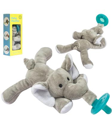2-in-1 Elephant Stuffed Animal Pacifier for Babies | Cute Plush Toy with Silicone Teether | For Boys and Girls 0-6 Months | Portable & Travel-Friendly - Buy Online on GoSupps.com