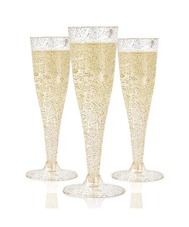 JOLLY CHEF 100 Pack Plastic Champagne Flutes Disposable 4.5 Oz Gold Glitter Plastic Champagne Glasses Perfect for Wedding Thanksgiving Day Christmas 4.5-Glitter-100 - Buy Online on GoSupps.com