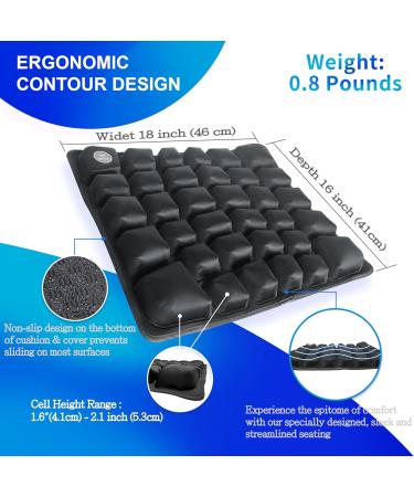 ANMSVI Air Inflatable Wheelchair Seat Cushion for Car & Office Adjustable Firmness for Coccyx - Black With Grey Cover - Buy Online on GoSupps.com