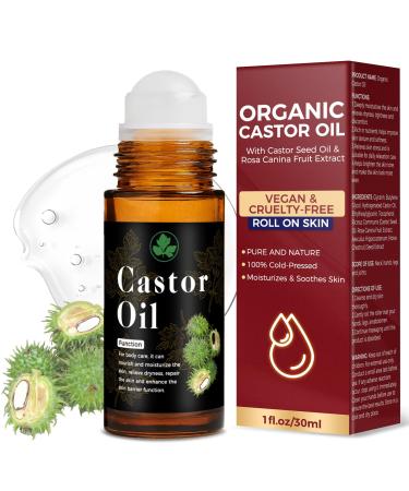Organic Castor Oil Roll On 30ml (1 fl. oz) Pure Cold Pressed Roll On Castor Oil Organic Castor Oil Roller Ball for Skin Scalp Neck Hands Joints Waist & Belly Moisturizing Care