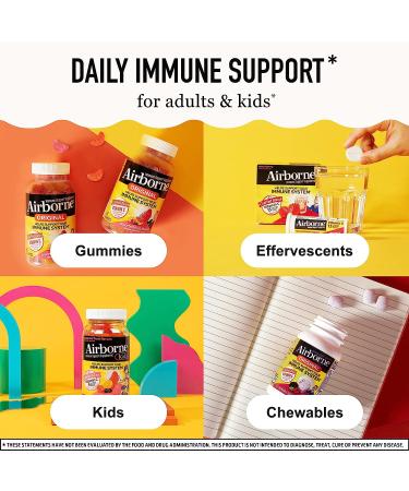 Airborne 750mg Vitamin C Gummies for Adults - Immune Support with Antioxidants Vit C & E - 2x63ct Assorted Fruit Flavor - Buy Online on GoSupps.com
