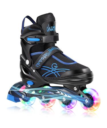 Soldow Adjustable Inline Skates for Women and Men with Full Light Up Wheels, Black Outdoor Roller Skates for Girls and Boys, Hard Beginner Rollerblades Skates for Kids Youth Teens Adults Black Large - Youth & Adult