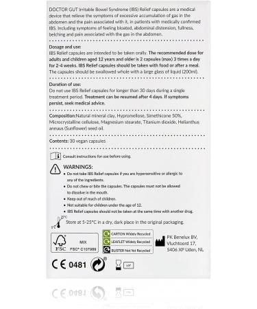 Doctor Gut IBS Relief 30 caps - Natural Clay Formula for Pain, Bloating, Gas & Distension | Drug-Free Solution | Relieves Symptoms of IBS - Buy Online on GoSupps.com