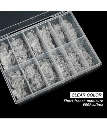 Buqikma 600Pcs Short French Nail Tips Acrylic Flake Nails Clear Extension Set for Salon and Home DIY - Buy Online on GoSupps.com