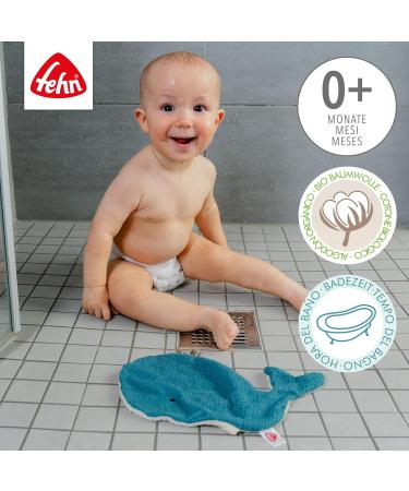 Fehn Baby Whale Bath Towel & Washing Glove Set - Organic Cotton Hooded Towel for Babies & Toddlers 0+ Months - Cute Whale Design Poncho - Buy Online on GoSupps.com