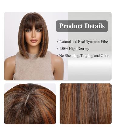 KOME Short Bob Wig for Women, Brown Highlighted Balayage Shoulder Length Synthetic Wig 12IN - Buy Online on GoSupps.com