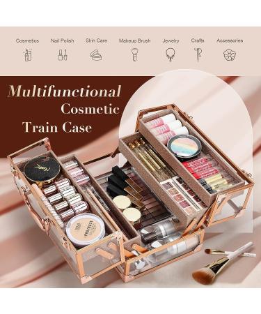 Frenessa Acrylic Makeup Organizer with 4 Trays - Portable Cosmetic Storage Case for Makeup Artists and Stylists - Rose Gold - Buy Online on GoSupps.com