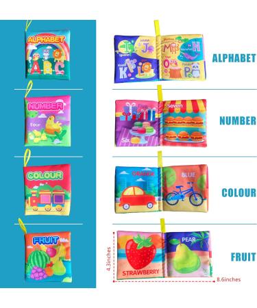 AMINFUN Soft Cloth Baby Book Toy Colorful Fabric Baby Learning Book(ABC-Z Alphabet 123-10 Colour Fruit 4 Pack) Touch and Feel Crinkle Sound Early Educational Toy Gift for Babies Infants Toddlers - Buy Online on GoSupps.com