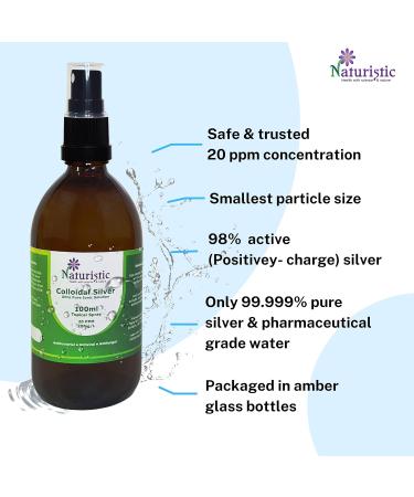 Naturistic Health Premium Colloidal Silver Water Spray 20 PPM 100ml - Immune Support - Small Particle Size - 100% Natural - Amber Glass - Pack of 1 - Buy Online on GoSupps.com
