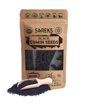 Sareks Black Cumin Seed 100% USDA ORGANIC Certified 16 oz - Black Cumin Seeds - Nothing Added - Resealable Bag - Bulk Nigella Sativa - Kalonji - Black Caraway - Raw (16oz)