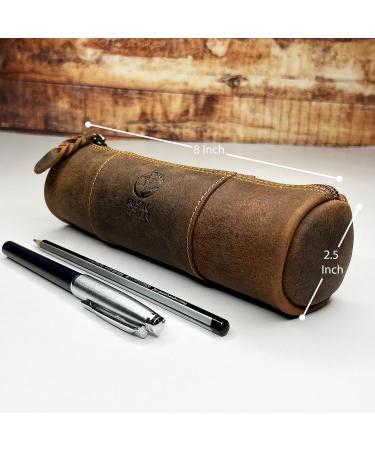 RUSTIC TOWN Leather Pencil Pouch - Zippered Pen Case for Work & Office (Brown) - Buy Online on GoSupps.com