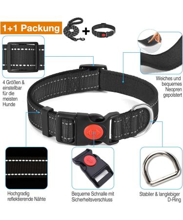 Haapaw Reflective Dog Collar - Padded Soft Neoprene Nylon for Small & Medium Dogs - Black (1 Pack) - Buy Online on GoSupps.com