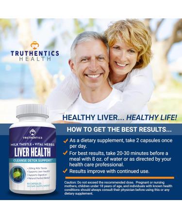 TRUTHENTICS Liver Health Supplement - Milk Thistle Liver Health Formula with Artichoke Extract Dandelion Turmeric and More - Natural Detox Support for Men & Women - 60 Capsules - Buy Online on GoSupps.com