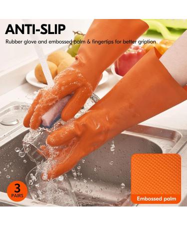 VGO 3-Pack Rubber Cleaning Gloves - Long Sleeve Kitchen & Household Gloves - Thick & Reusable (RB2186) - Orange - Buy Online on GoSupps.com