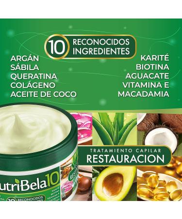 Nutribela Hair Mask: Restorative Treatment for Damaged Dry Hair with Avocado, Argan, Collagen, Coconut Oil, Keratin, Aloe Vera, Vitamin E, Shea Butter, Macadamia - Deep Conditioning for Curly Frizzy Hair - Buy Online on GoSupps.com