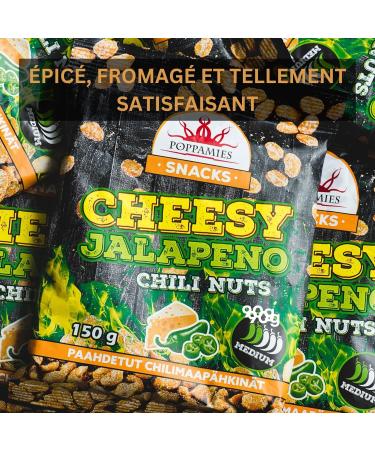 Poppamies Peanuts with jalapeno and cheese - Spicy nuts are a great choice for snacking - Gluten free - Spicy: Medium - 150g - Buy Online on GoSupps.com