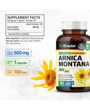Organic Arnica Montana Capsules - Potent 500mg Arnica Tablets for Bruising & Swelling - 100 Vegan Pills - Buy Online on GoSupps.com