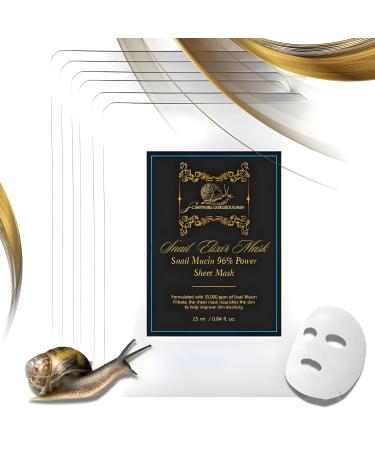 Snail Mucin Sheet Mask | Renewal Elixir Face Masks Skincare | 96% Power Snail Essence Serum for Skin Repair & Hydration | Treats UVA/UVB Photo-Aged Skin | Not Tested on Animals | Korean Skin Care