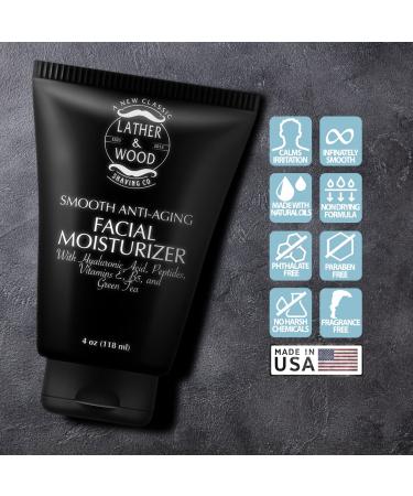 Lather & Wood Men's Face Moisturizer - Luxurious Fragrance-Free Facial Lotion for the Man's Man - Unscented, 4 oz - Buy Online on GoSupps.com