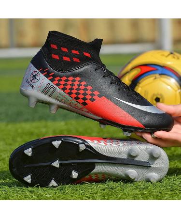 Qzzsmy Men's High-Top Soccer Cleats | Athletic Football Shoes for Outdoor & Indoor - Size 7.5 M1 (Black) - Buy Online on GoSupps.com