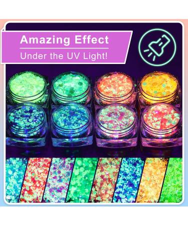 Chunky Glitter & Glow in the Dark Set 16 Colors Holographic Body Glitter for Makeup Face Body Nail & Hair Perfect for Concerts Festivals & Raves - Buy Online on GoSupps.com