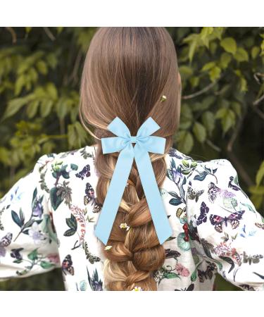 WLLHYF 2PCS Silky Satin Hair Bows Hair Clip French Hair Ribbon Ponytail Holder Metal Slides Barrette Alligator Clips Big Long-tail Aesthetic Hair Accessories for Women Girls(Blue) - Buy Online on GoSupps.com