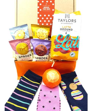 Gift Box by Inside the Box Gifts (Latte Ground Coffee w Biscuits Socks & Bath Bomb) - Buy Online on GoSupps.com