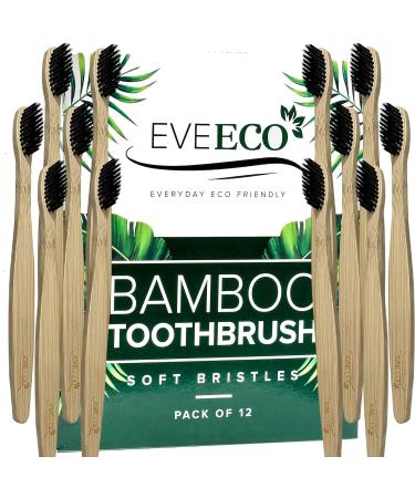 EveEco Bamboo Toothbrush - 12 Count, Soft Bristles for Sensitive Gums, Charcoal Infused, Vegan - Natural Wood, BPA Free, Recyclable, Compostable, Biodegradable - Environmentally Friendly - Buy Online on GoSupps.com