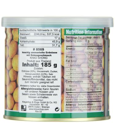 Khao Shong Coconut Flavor Coated Peanuts - Crispy Spicy-Sweet Snack | 8 x 185g International Shipping Available - Buy Online on GoSupps.com