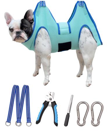 Kkiimatt pet care hammock harness dog care hammock Small dogs dog-hinge trim hammock with nail clipper dog hooking mat for care with a wide strap (medium 16 kg max/turquoise) Middle 16 kg max/turquoise