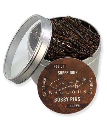 Super Grip Brown Bobby Pins - 400 Ct Approx - Handy Reusable Tin 400 Count (Pack of 1)
