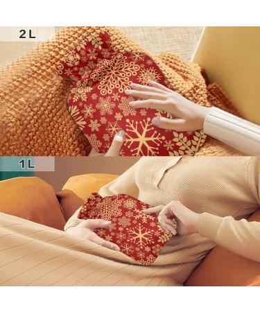 Golden Snowflakes Christmas Hot Water Bottle & Cover - Soft Warm 2L for Winter Comfort - Buy Online on GoSupps.com
