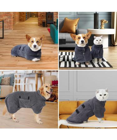Pettom Dog Bumper Bathrobe - Extra Absorbent Fast-Drying Microfiber Coat for Medium-Sized Dogs (M Gray) | International Shipping - Buy Online on GoSupps.com