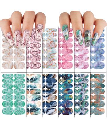 168 Pieces 12 Sheets Marble Full Nail Wraps Self Adhesive Nail Stickers Self Adhesive Marble Full Wraps Nail Polish Stickers Gel Nail Wraps Nail Decals for Gel Nails Girl Women Nail Art Decoration