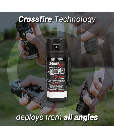 SABRE Crossfire Pepper Gel  Deploys At Any Angle  Maximizes Target Acquisition Against Multiple Threats  Belt Clip For Easy Carry  Flip Top Safety  Maximum Police Strength OC Spray  18 Bursts - Buy Online on GoSupps.com