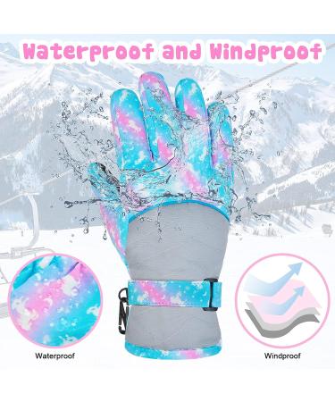 Ausletie Kids Waterproof Winter Snow Gloves - Blue Unicorn | Warm Snowboard Gloves for Girls | Outdoor Ski Gloves for Children - Buy Online on GoSupps.com