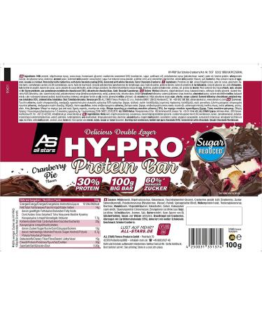 All Stars Hy-Pro BIG BAR Lot de 24 tartes aux canneberges au chocolat (24 x 100 g) - Buy Online on GoSupps.com