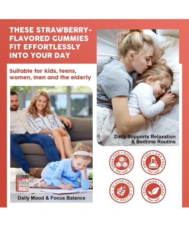 Magnesium Glycinate Gummies for Kids & Adults - Relaxation & Cognition Support - 400/200mg Magnesium Supplement with L-Theanine, Chamomile, B6, D3 & K2 - Vegan, Sugar Free, Strawberry Flavor, 60 Ct Strawberry 60 Count (Pack  - Buy Online on GoSupps.com
