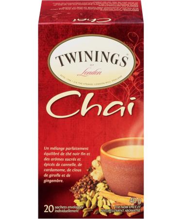 Twinings Chai Individually Wrapped Tea Bags | Sweet & Savoury Cinnamon Cardamom Cloves & Ginger | 20 Count (Pack of 6) | Enjoy Hot or Iced Chai 20 Count (Pack of 6) - Buy Online on GoSupps.com