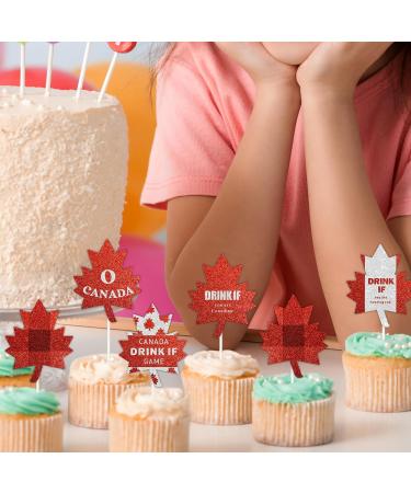 Red Glitter Canada Day Cupcake Toppers Set of 18 - This is a perfect Canada Day on July 1st: a baby shower party and themed birthday party decoration for boys and girls - SugarGera - Buy Online on GoSupps.com