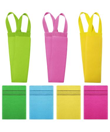 7 Pcs Korean Exfoliating Washcloth and Mitts Long Exfoliating Back Wash Towel Korean Exfoliating Scrub Mitt Korean Exfoliating Shower Mitt Massage Bath Cloth for Removing Dry Skin (Multicolor)