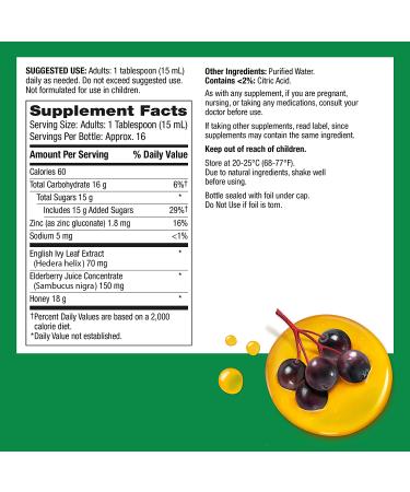 Robitussin Naturals Cough Relief Plus Immune Health Supplement - Honey Ivy Leaf Zinc Elderberry Syrup - 8.3 Oz - Buy Online on GoSupps.com