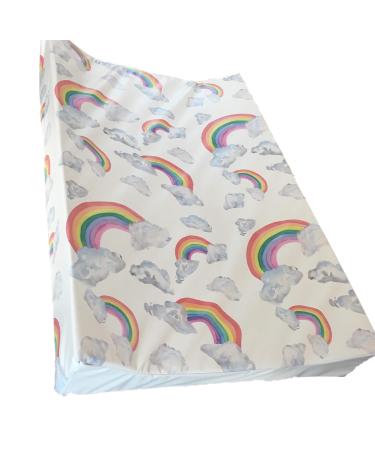 The Gilded Bird Wedge Baby Changing Mat w/Raised Sides Change Pad 69cm x 44cm Extra Thick Wipeable (Rainbow on White)