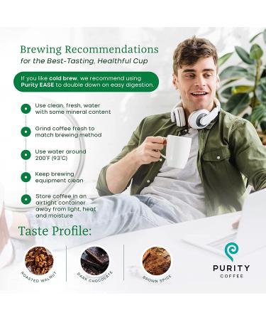 Purity Coffee EASE Dark Roast Low Acid Organic Whole Bean Coffee - USDA Certified Specialty Grade Arabica - 12 oz Bag - Buy Online on GoSupps.com