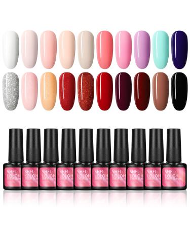 Gel Nail Polish Set 20 Colors Soak Off Gel Nail Kit Pink Red Brown Black Gel Polish Set Glitter Nail Gel Polish Kit Spring Summer 7ml Each Bottle Nail Art Starter Kit Gifts Set 20C